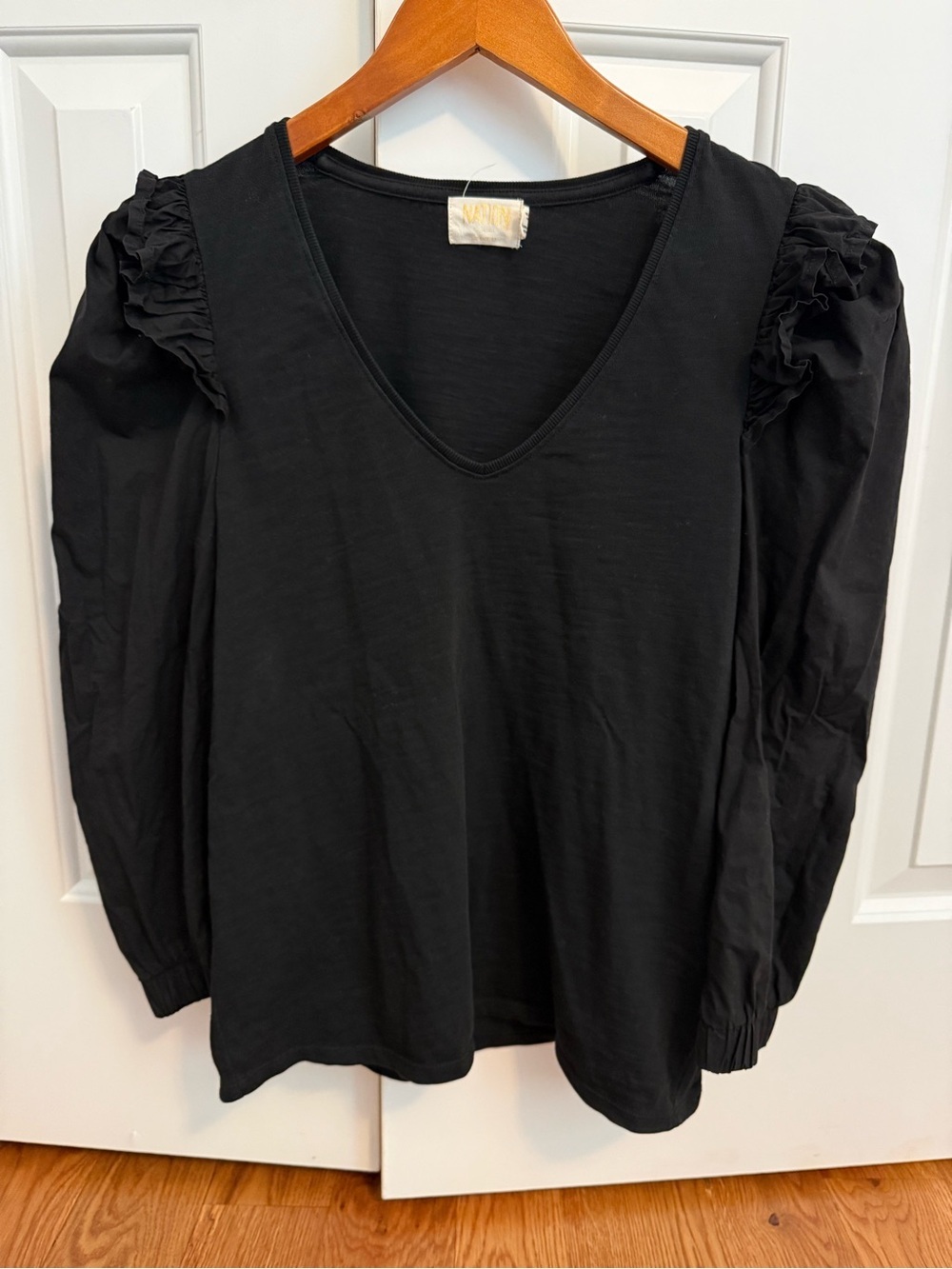 Nation LTD Black Puff Ruffle Sleeve Top Size Small